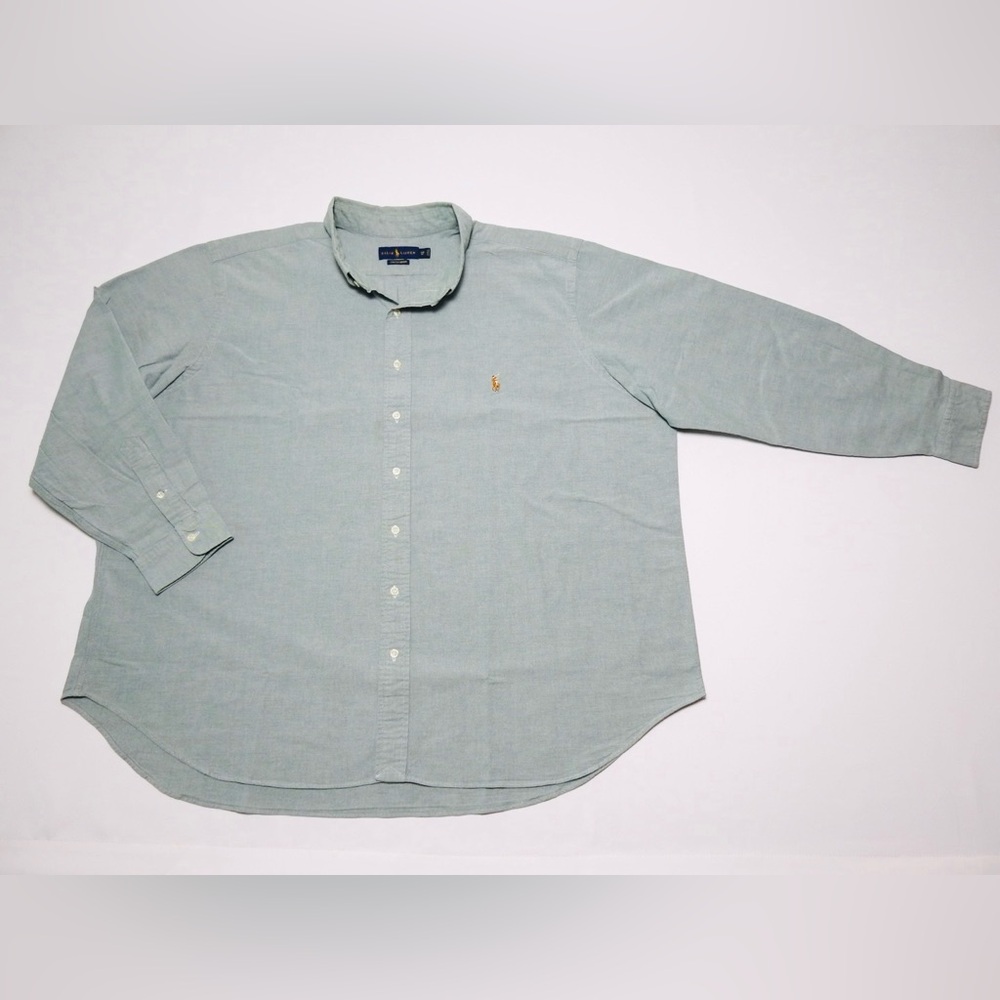 Polo Ralph Lauren Oxford Stretch Blue/Green Shirt Mens 3XB LongSleeve Flesh Pony